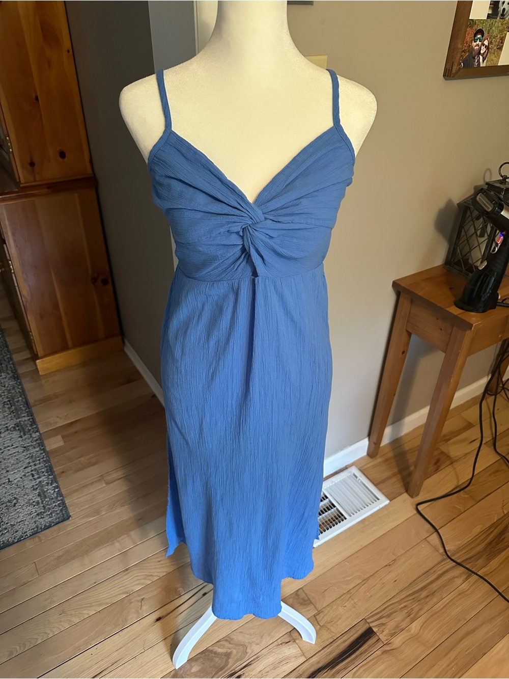 Aerie sky blue cotton twist top mid dress.